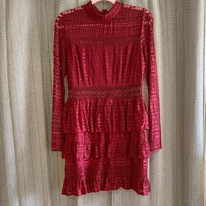 Chic Long Sleeve Lace Dress in Burgundy